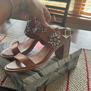 Jeffrey Campbell, size 9.5, tan heels, worn 1x CU graduation in 2017